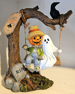 Viral Halloween Ghost And Scarecrow on a Swing by Sweet Street NWT